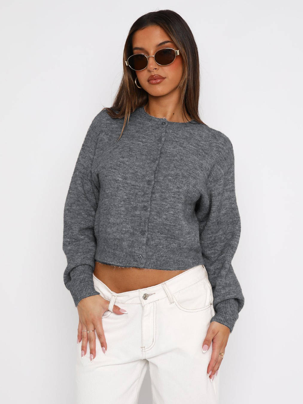 Women's Cropped Cardigan Sweaters, Crew Neck Long Sleeve Button Up Lightweight Knit Trendy Sweater 2026