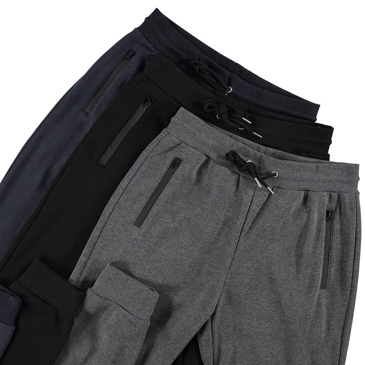 Mens Sweatpants 3 Pack, Fleece Athletic Joggers, Workout Pants with Zipper Pockets