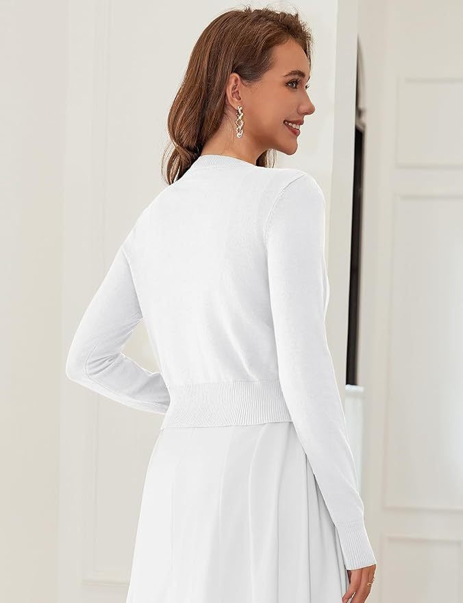 Cropped Cardigan Bolero Shrug for Women, Button Down Long Sleeve Knit Sweater for Dresses and Jeans