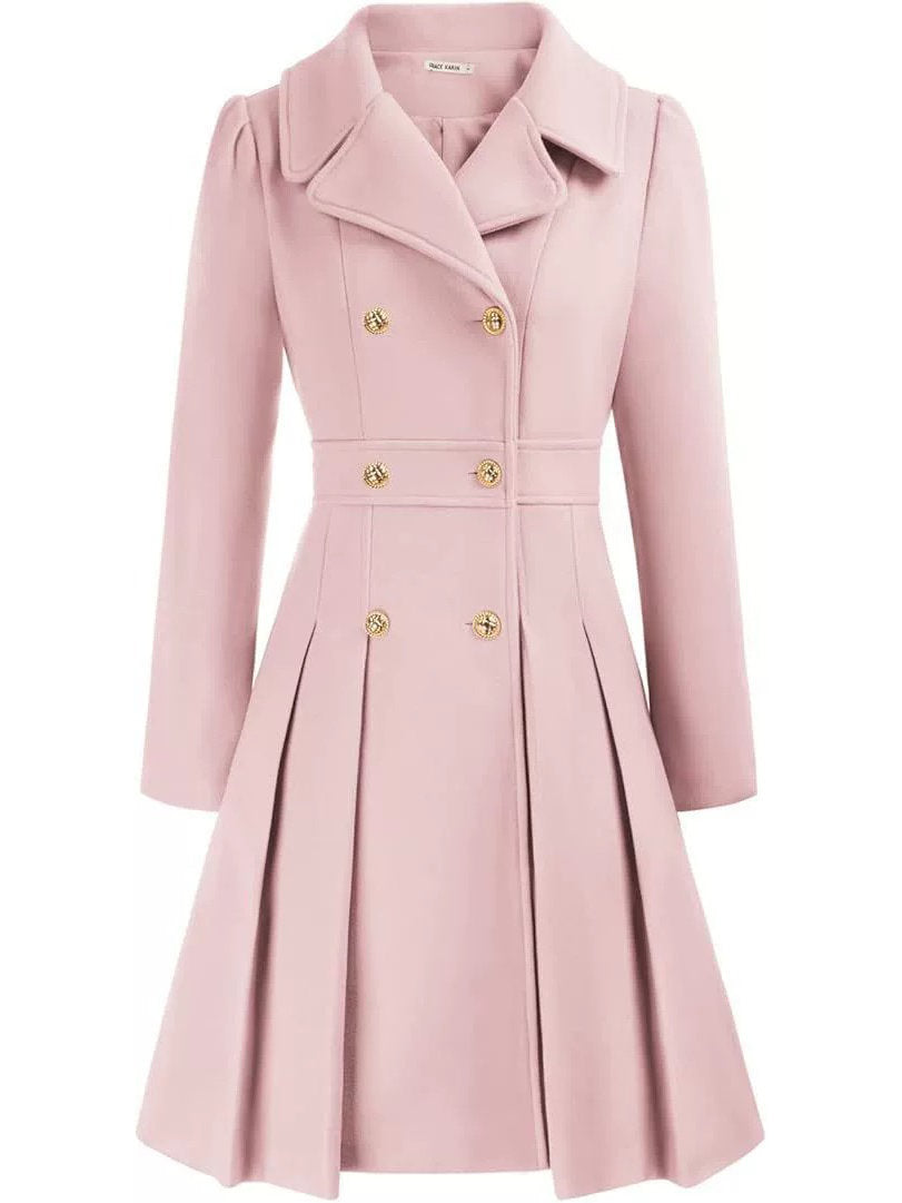 Womens Double Breasted Trench Coat, Thick A Line Peacoat, Notch Lapel with Pockets