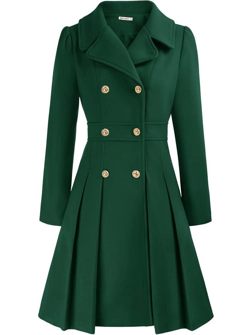 Womens Double Breasted Trench Coat, Thick A Line Peacoat, Notch Lapel with Pockets