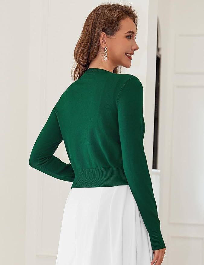 Cropped Cardigan Bolero Shrug for Women, Button Down Long Sleeve Knit Sweater for Dresses and Jeans
