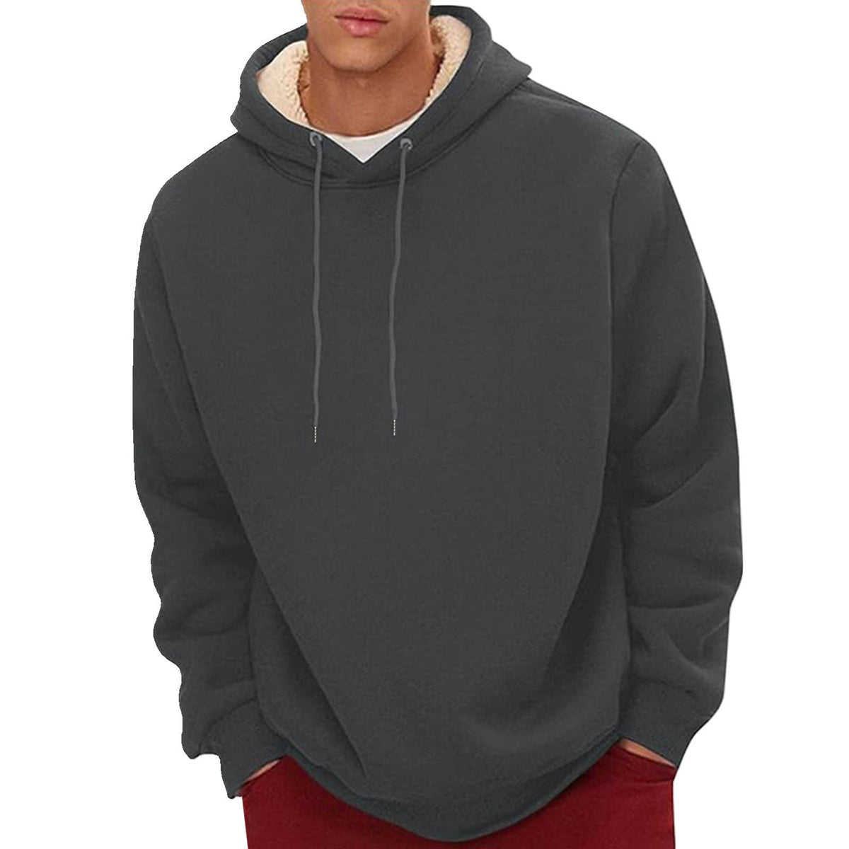 Mens Sherpa Hoodie, Heavyweight Fleece Lined Winter Sweatshirt with Kangaroo Pocket for Cold Weather Warmth