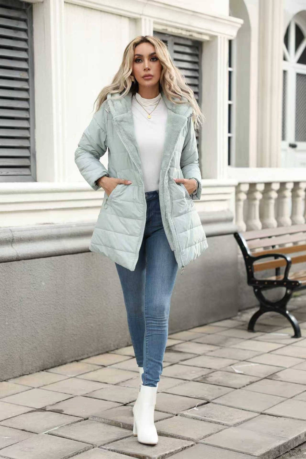 Women's Fur Hooded Puffer Coat, Long Quilted Winter Jacket, Warm Insulated Winter Outerwear