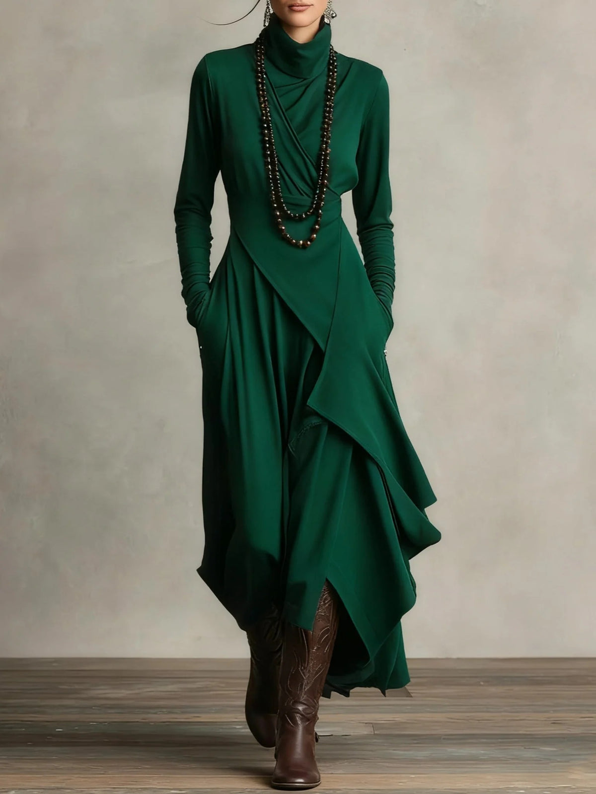 Womens High Neck Maxi Dress, Elegant Long Dress, Sophisticated Formal Occasion Wear