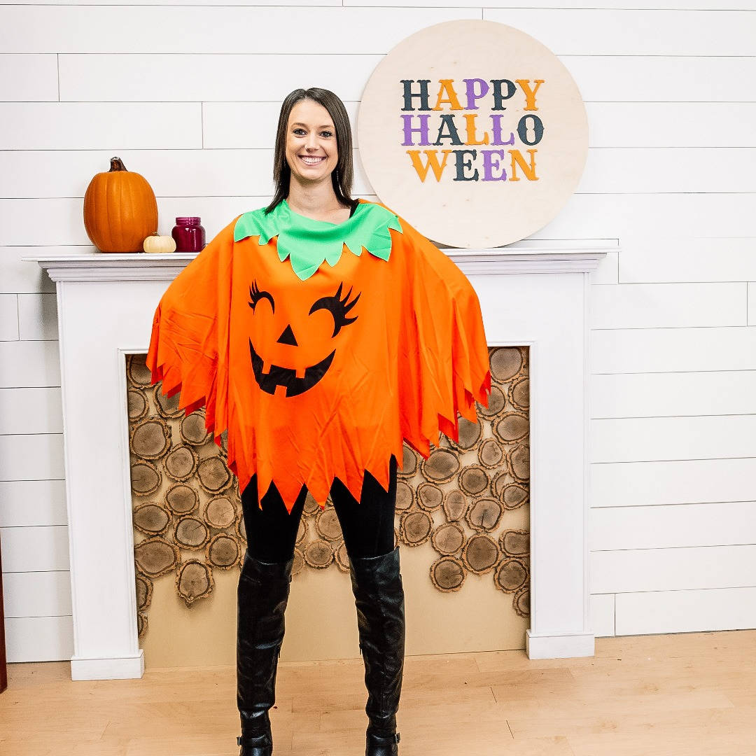 Pumpkin Costume for Women, Adult Pumpkin Poncho Halloween Costume Set for Parties and Events