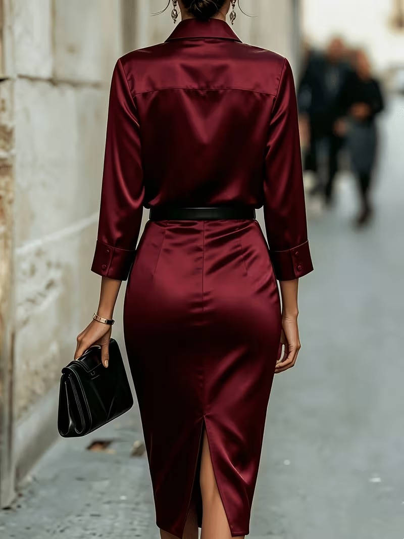 Womens Midi Dress, Satin V Neck Sleeveless Cocktail Dress for Wedding Guests, Parties and Special Occasions
