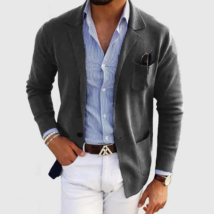 Slim Fit Cotton Blend Blazer with Lapel Collar and Single Breasted Closure