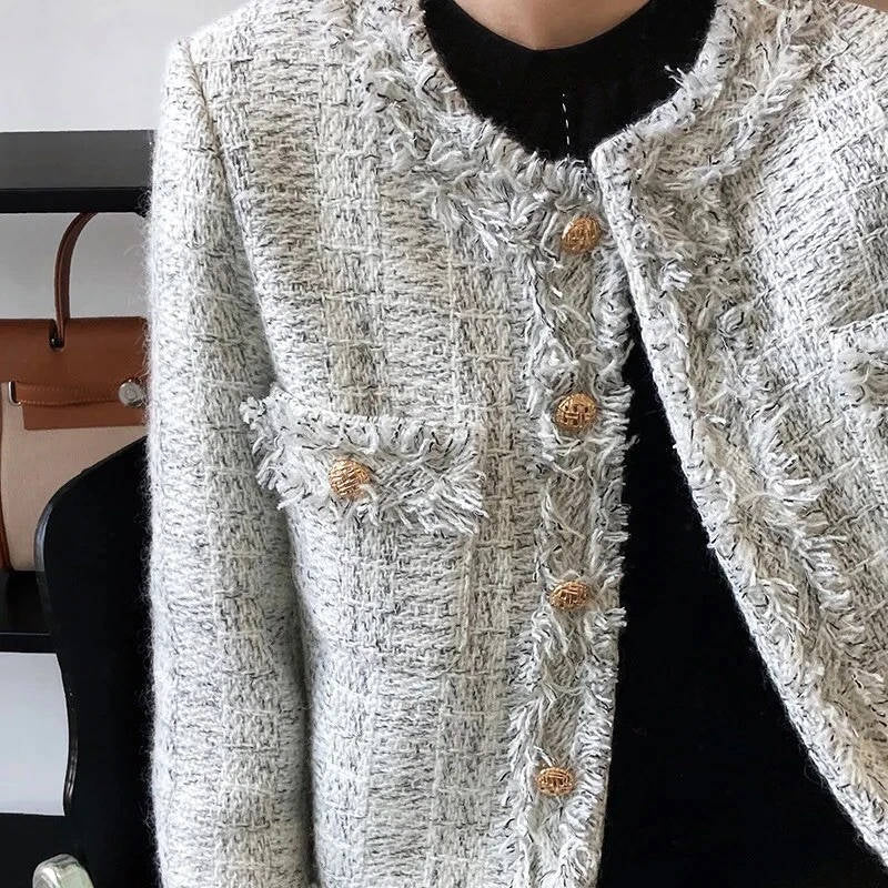 Womens Tweed Jacket, Classic Textured Blazer, Elegant Casual Outerwear
