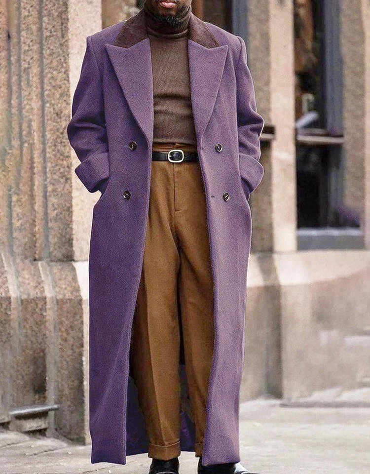 Mens Long Trench Coat, Full Length Double Breasted Overcoat, Classic Winter Coat