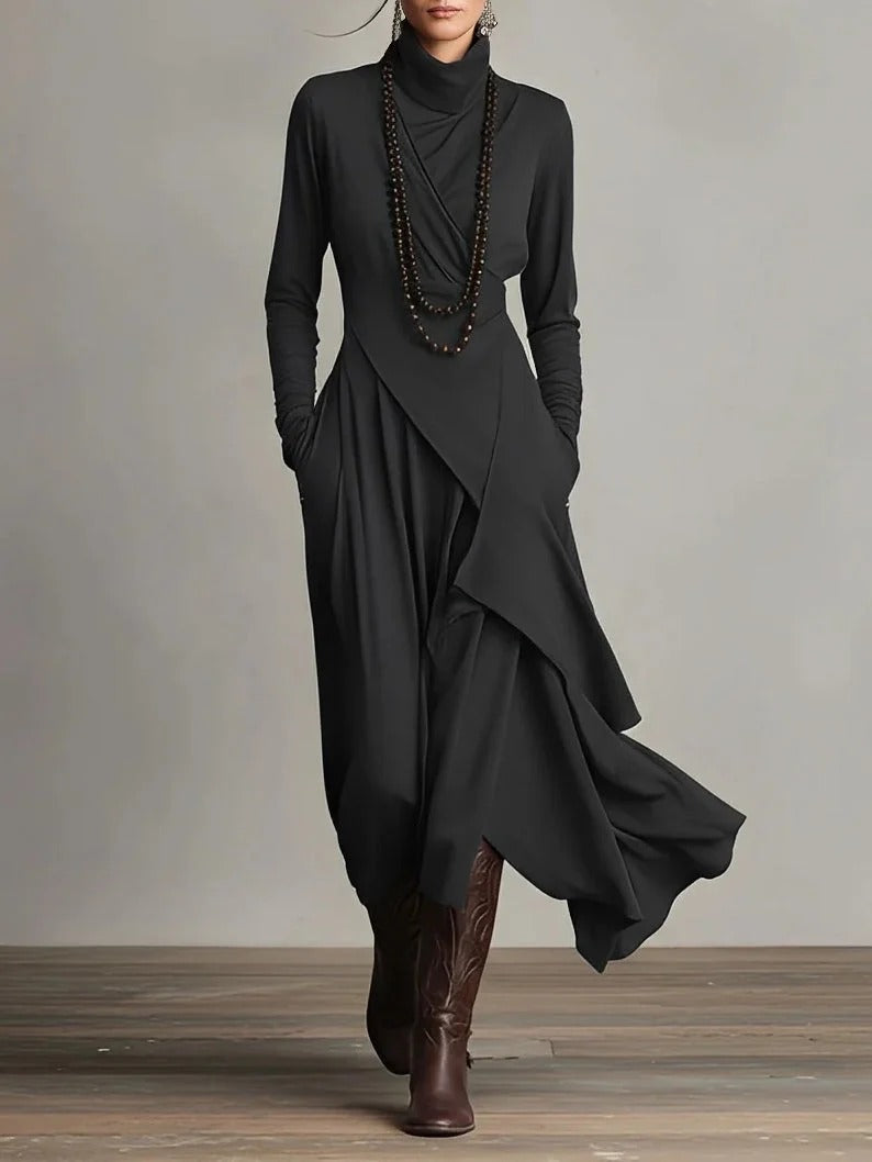 Womens High Neck Maxi Dress, Elegant Long Dress, Sophisticated Formal Occasion Wear