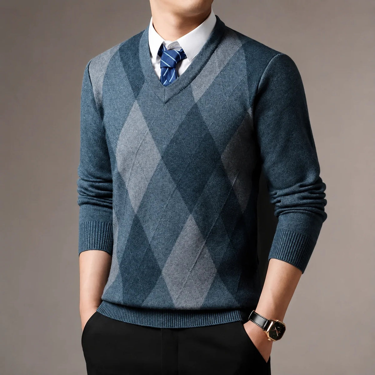 Men’s Argyle V Neck Sweater