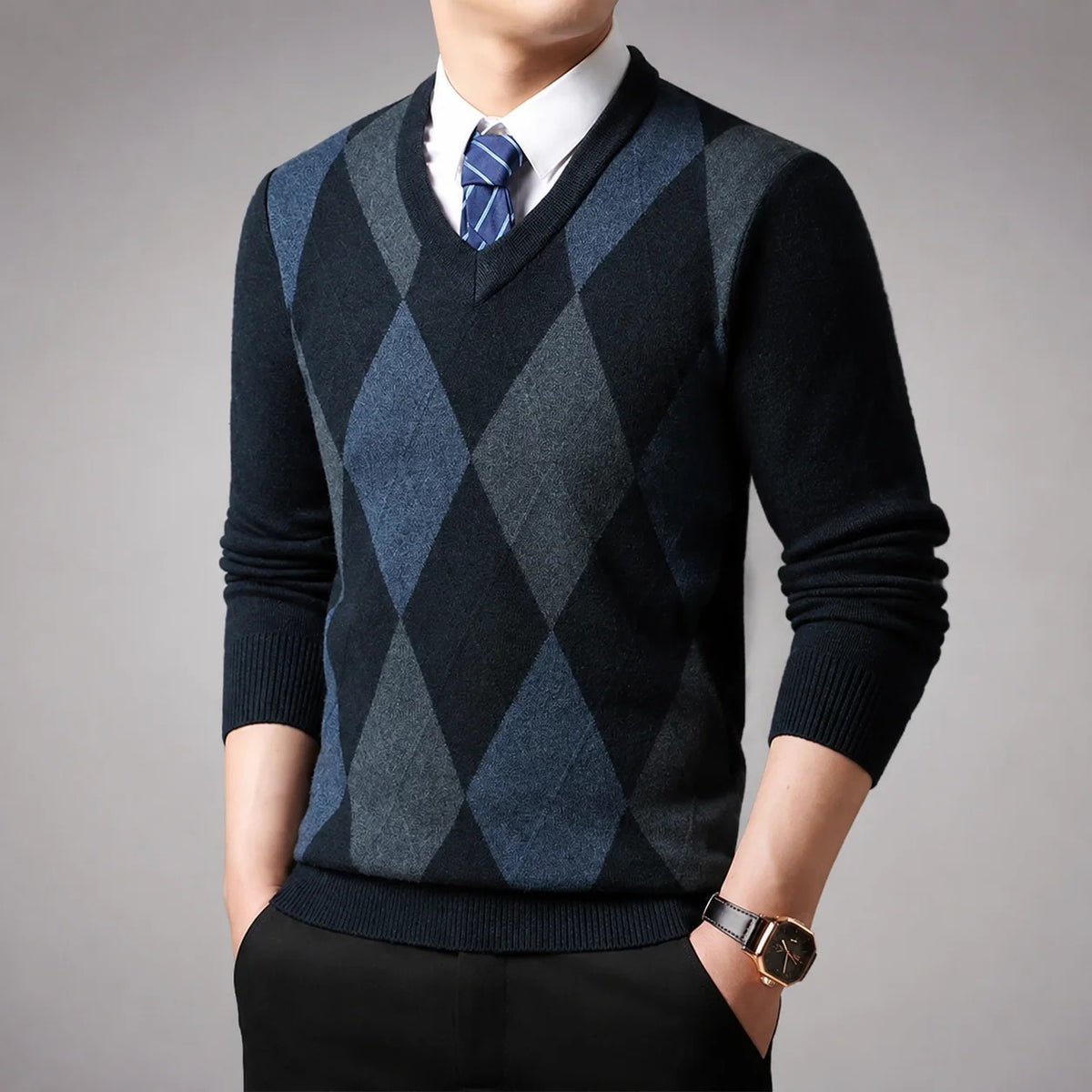 Men’s Argyle V Neck Sweater