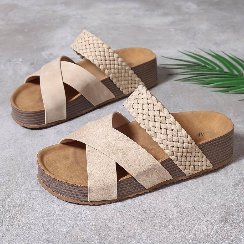 Women's Orthopedic Wedge Sandals, Open Toe Woven Crisscross Slide Shoes, Casual Platform Comfort Summer Slides