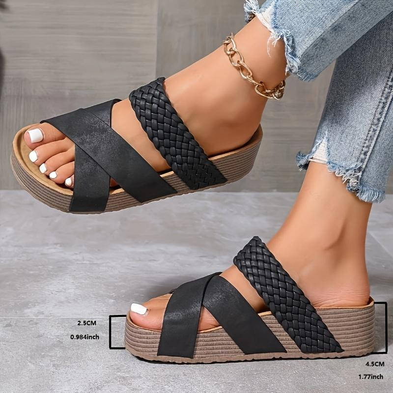 Women's Orthopedic Wedge Sandals, Open Toe Woven Crisscross Slide Shoes, Casual Platform Comfort Summer Slides