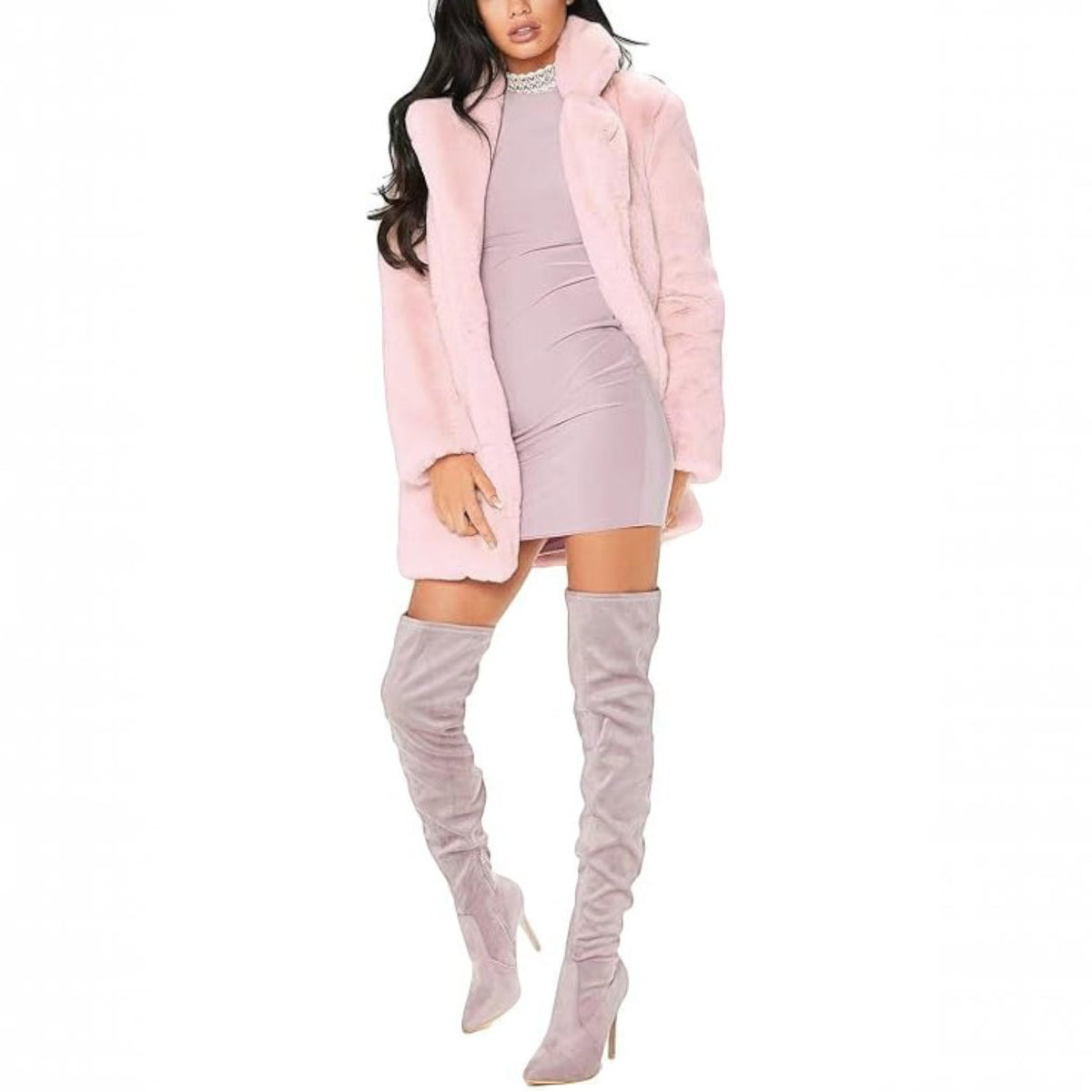 Womens Faux Fur Winter Coat, Warm Lapel Collar Lined Button Front Jacket