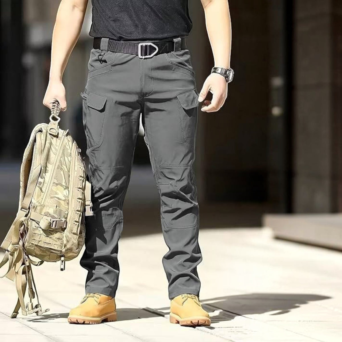 Mens Weatherproof Work Pants, Stretch Waterproof Cargo Pants, Durable Hiking Work Trousers with Multiple Pockets