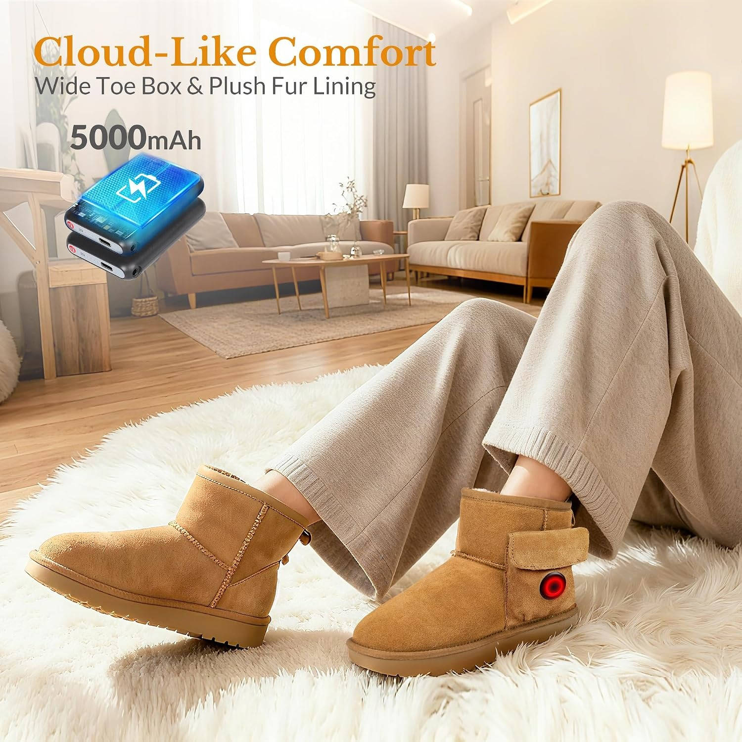 Heated Boots for Men & Women, Waterproof Winter Shoes with 5000mAh Rechargeable Battery, 3 Heat Levels, Indoor & Outdoor