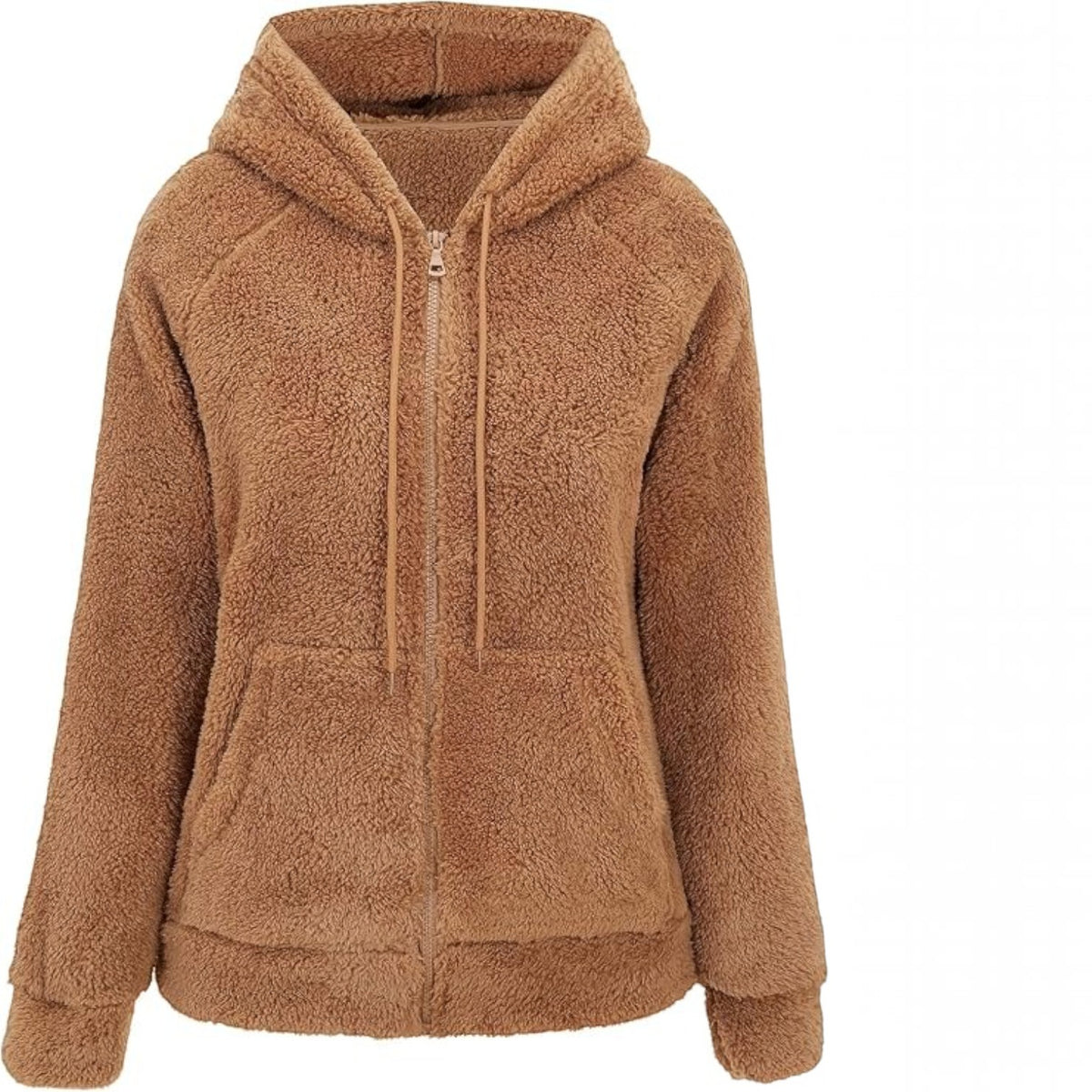 Womens Sherpa Faux Fur Jacket, Hooded Fleece Short Coat, Warm Winter Outerwear