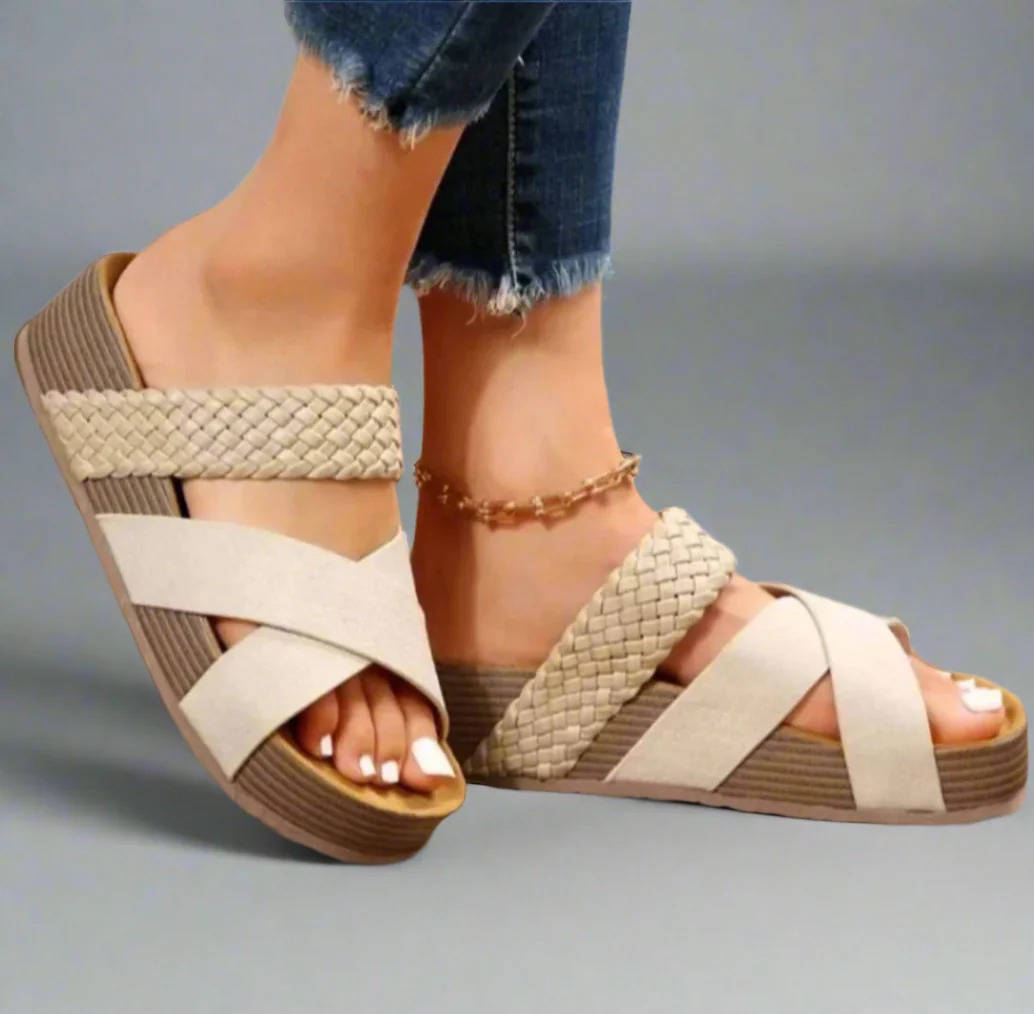 Women's Orthopedic Wedge Sandals, Open Toe Woven Crisscross Slide Shoes, Casual Platform Comfort Summer Slides