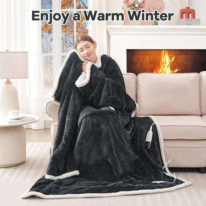 Heated Wearable Blanket, Electric Snuggle Blanket with Sleeves & Foot Pocket for Cozy Home Comfort