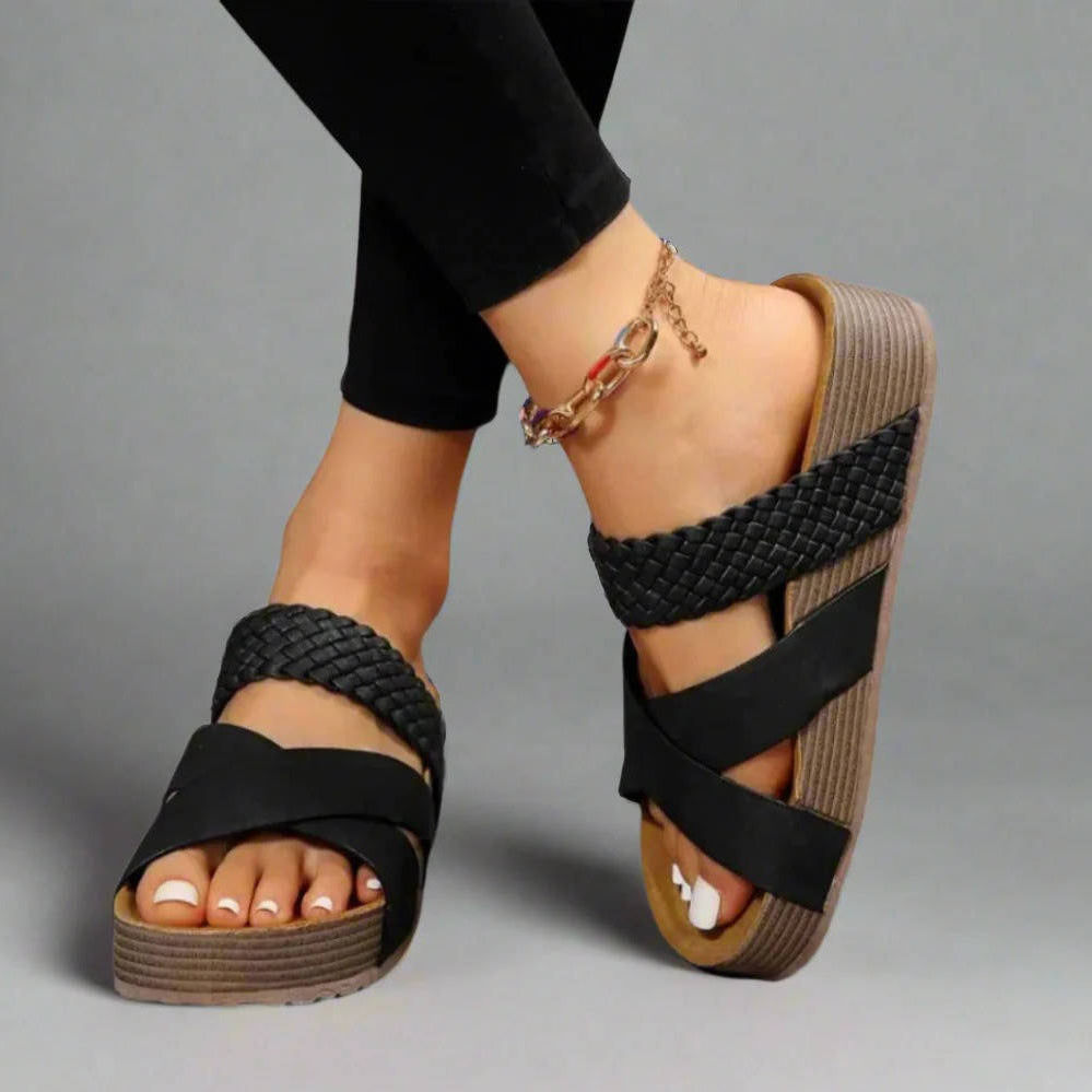 Womens Orthopedic Wedge Sandals, Open Toe Woven Crisscross Slides
