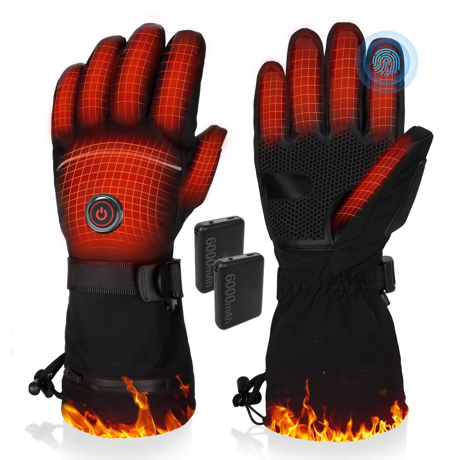 Heated Gloves for Men & Women, 5V 6000mAh Rechargeable Waterproof Electric Gloves, Non Slip for Skiing & Outdoor Work
