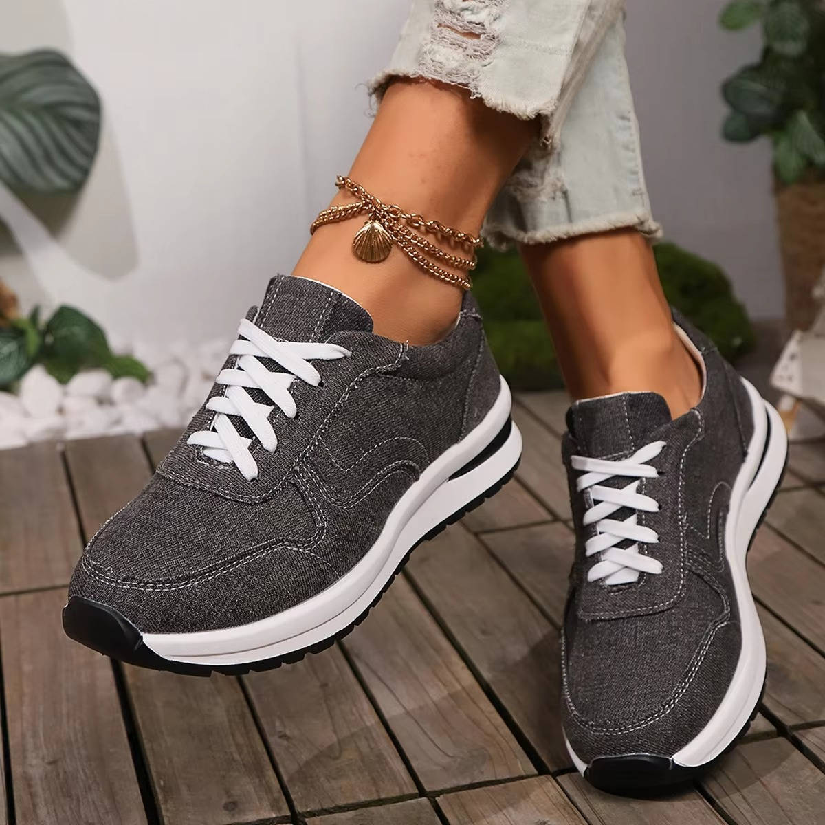 Orthopedic Denim Sneakers, Arch Support Comfort Shoes for Walking and Daily Use