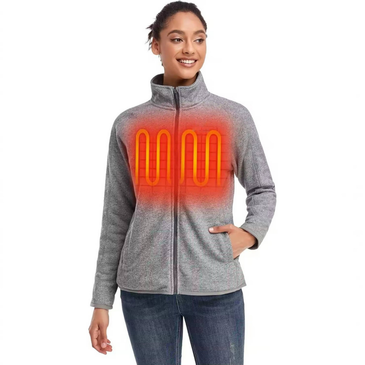 Womens Heated Fleece Jacket, Lightweight 4 Zone Heated Layer for Cold Weather Outdoor Wear
