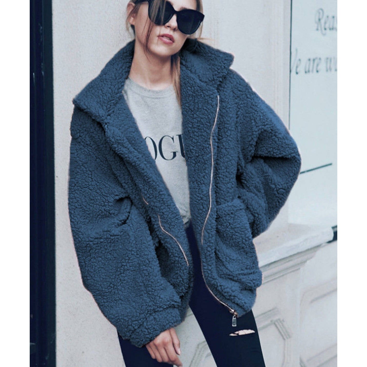 Womens Oversized Sherpa Fleece Coat, Warm Winter Outerwear