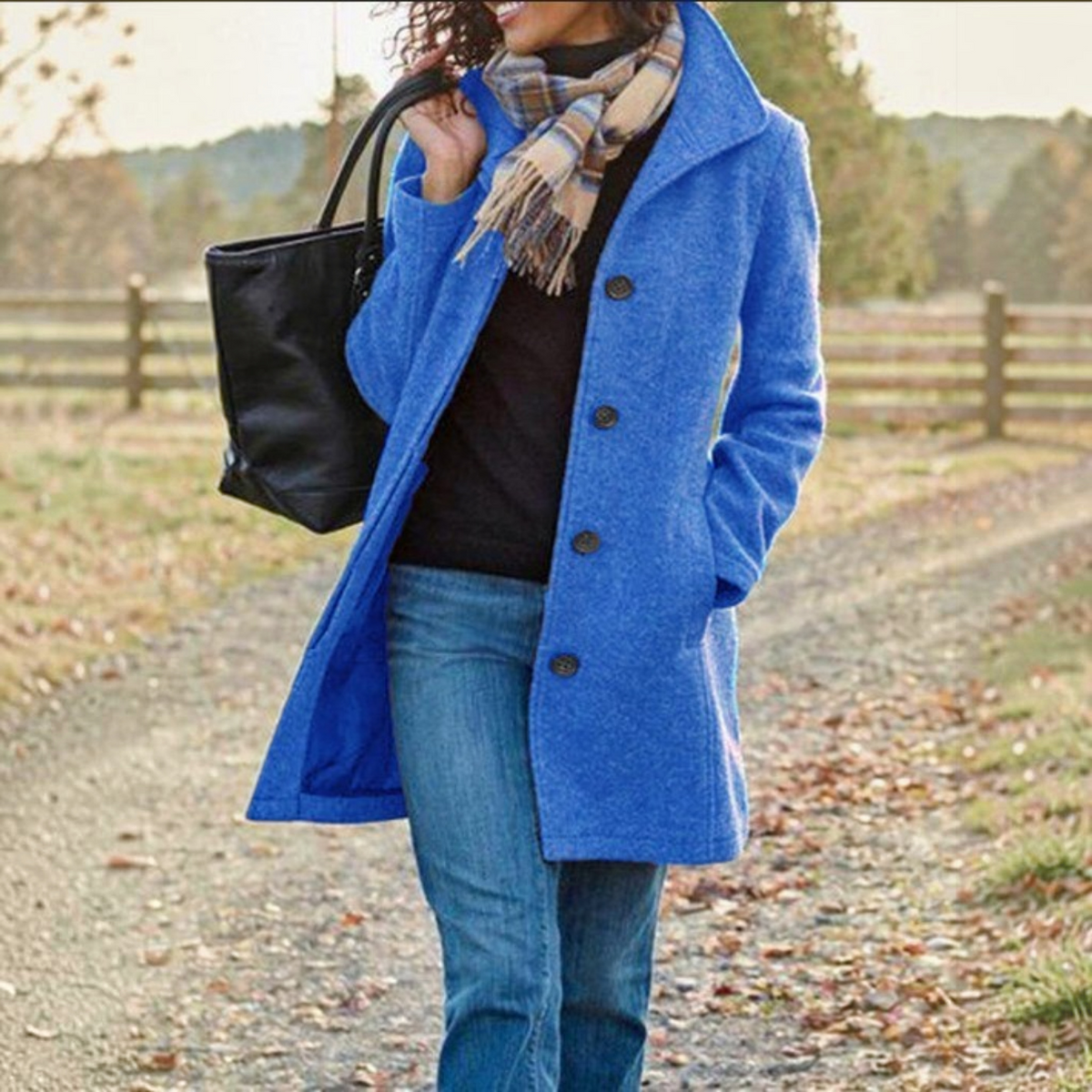Womens Wool Blend Pea Coat, Button Front, Long Sleeve Winter Jacket