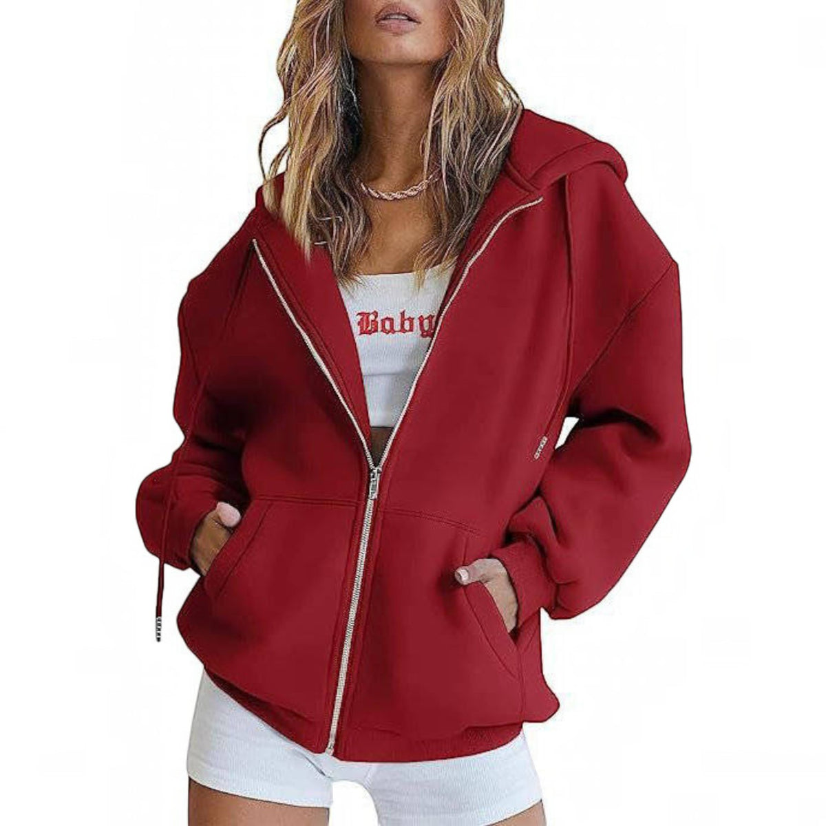 Womens Oversized Zip Up Hoodie - Fleece Sweatshirt Jacket with Pockets