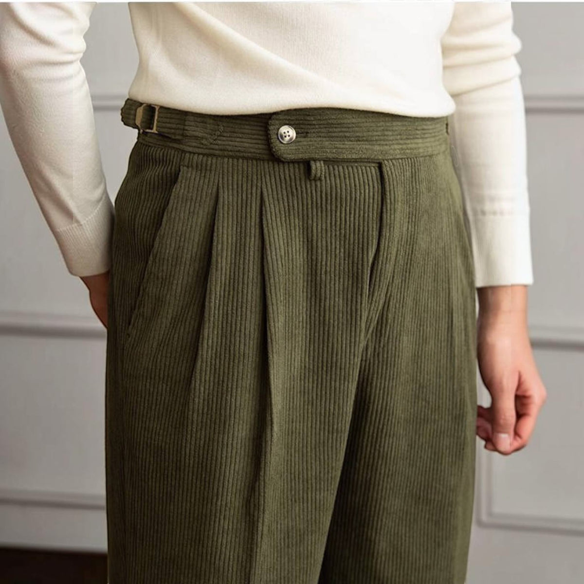 Mens Corduroy Dress Pants, Classic Fit, Soft Ribbed Fabric Formal Casual Trousers