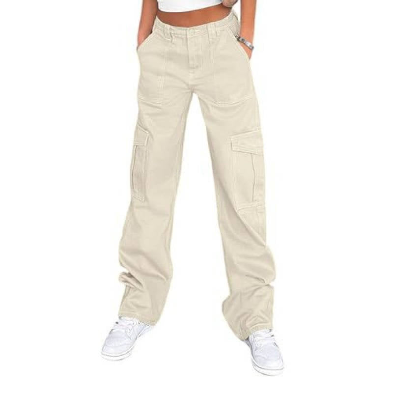 Womens Cargo Pants, High Waisted Wide Leg Baggy Pants, Stretchy Casual Y2K Streetwear with 6 Pockets