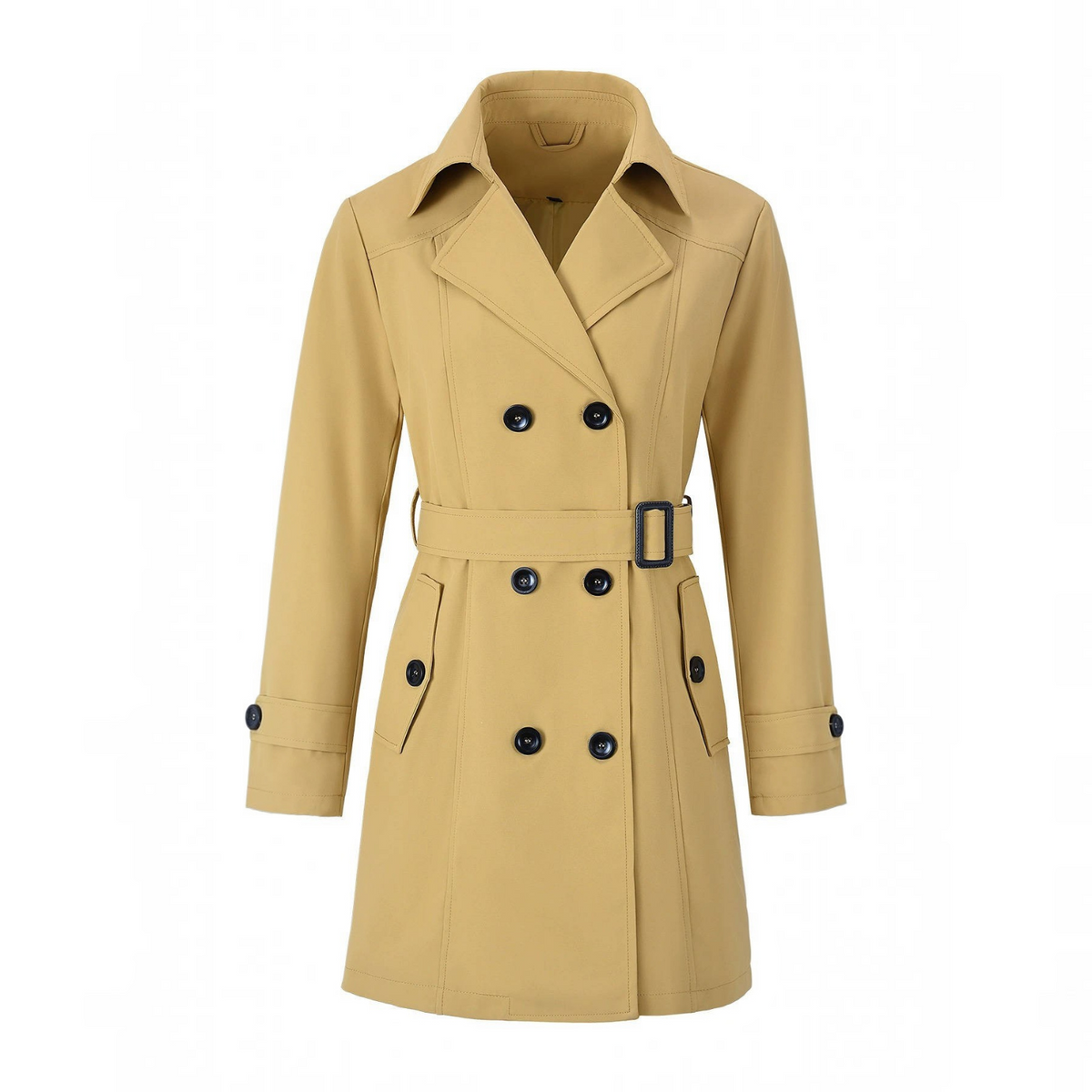 Womens Trench Coat, Classic Lapel, Belted Outerwear