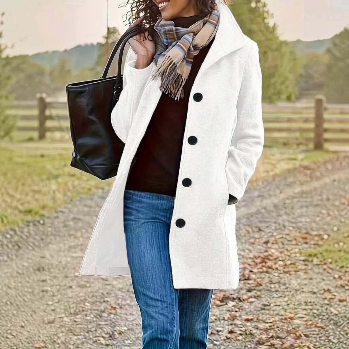Womens Wool Blend Pea Coat, Thick Stand Collar, Single Breasted Winter Jacket