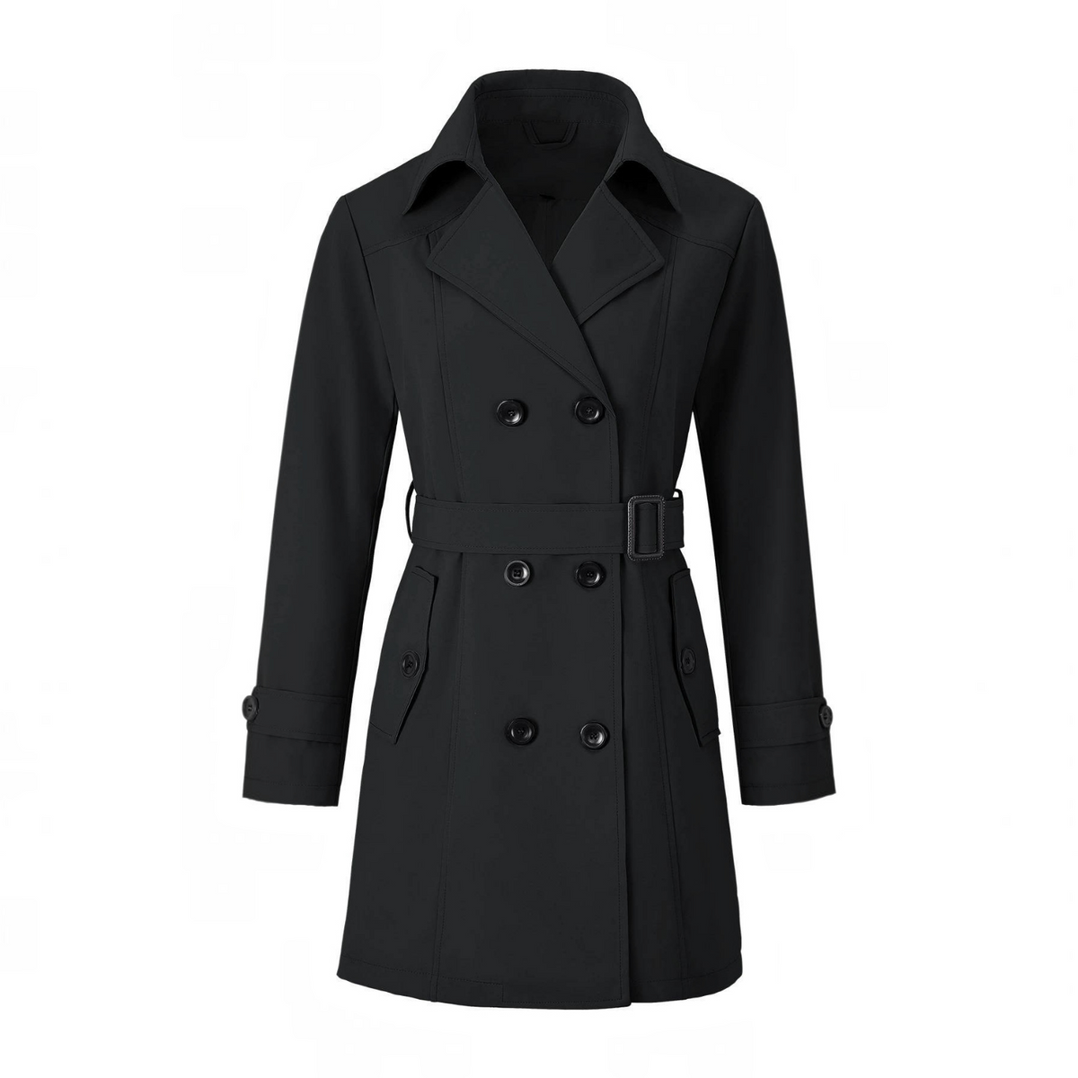 Womens Trench Coat, Classic Lapel, Belted Outerwear
