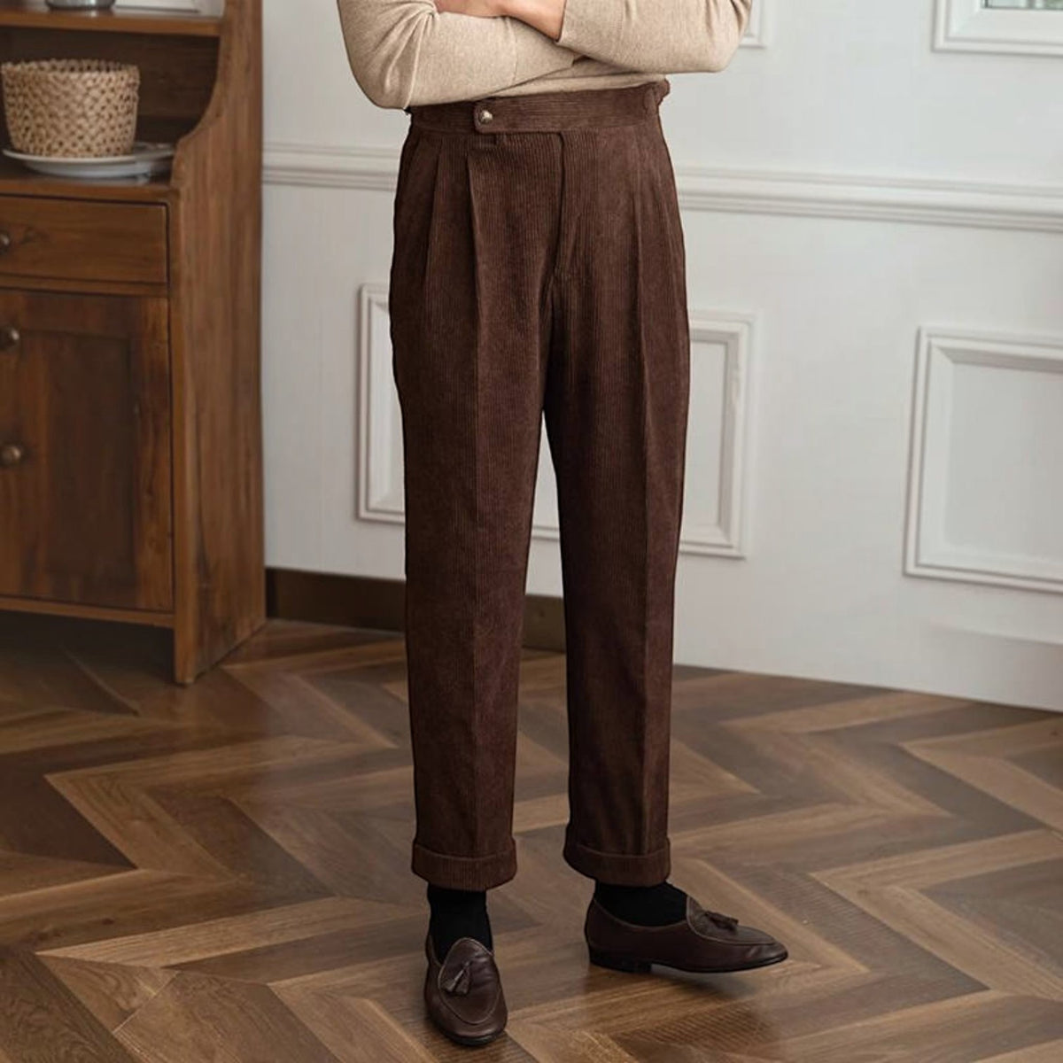 Mens Corduroy Dress Pants, Classic Fit, Soft Ribbed Fabric Formal Casual Trousers