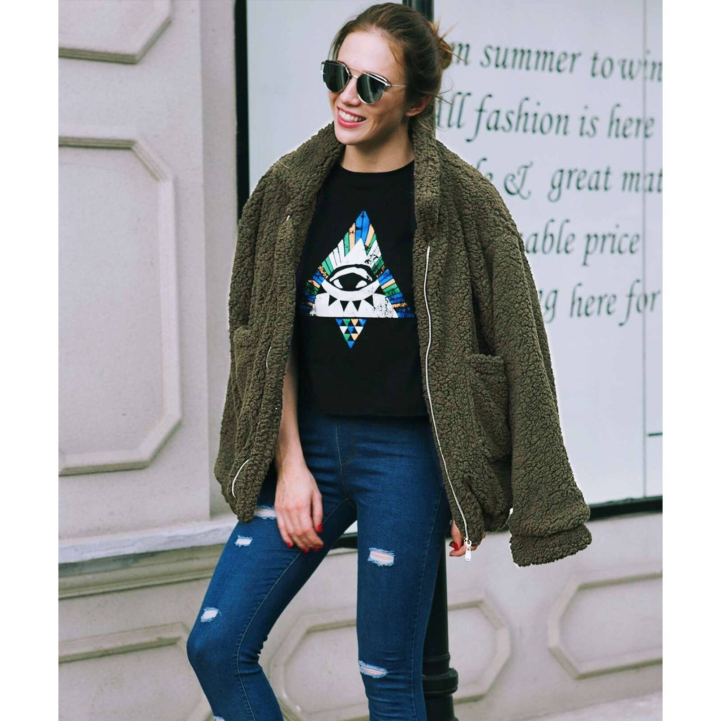 Womens Oversized Sherpa Fleece Coat, Warm Winter Outerwear