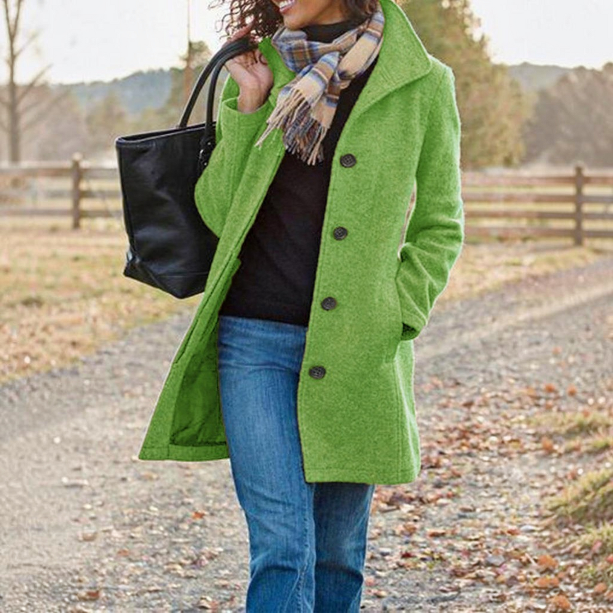 Womens Wool Blend Pea Coat, Button Front, Long Sleeve Winter Jacket