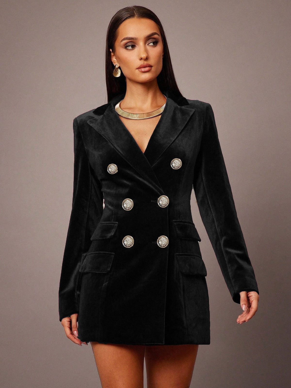 Velvet Blazer Dress, Elegant Long Sleeve Formal Blazer Dress for Women