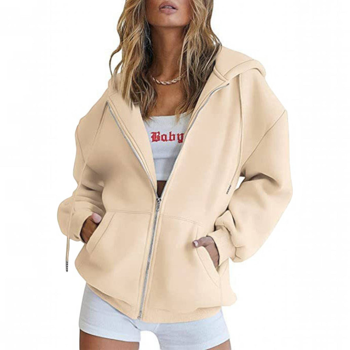 Womens Oversized Zip Up Hoodie - Fleece Sweatshirt Jacket with Pockets