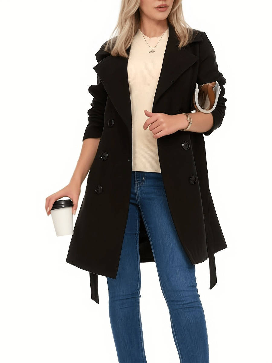 Womens Long Trench Coat, Double Breasted Faux Wool, Winter Coat