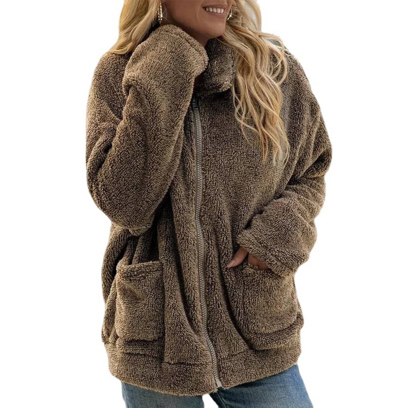 Womens Oversized Sherpa Fleece Coat, Warm Winter Outerwear