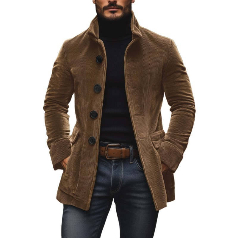 Men's Stand Collar Jacket, Button Front, Solid Color Casual Suit Jacket with Pockets, Spring Fall Business Casual Outerwear