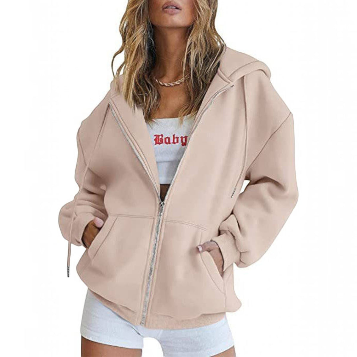 Womens Oversized Zip Up Hoodie - Fleece Sweatshirt Jacket with Pockets