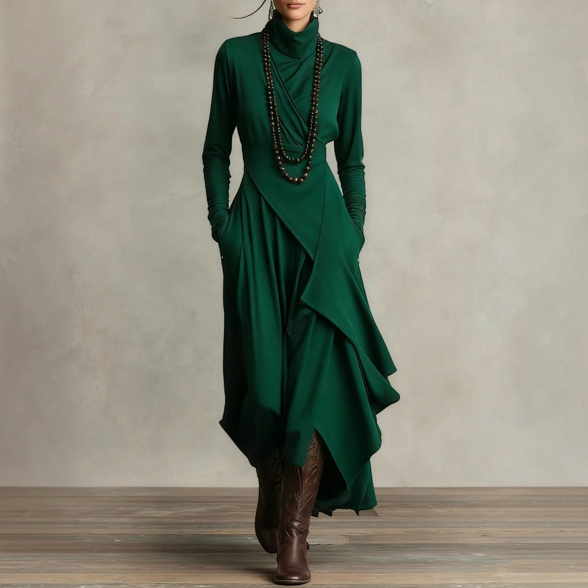 Womens High Neck Maxi Dress, Elegant Long Dress, Sophisticated Formal Occasion Wear