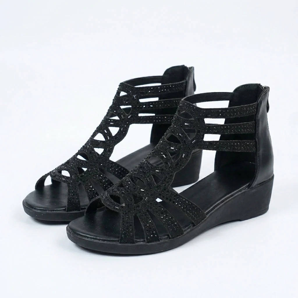 Women's Orthopedic Wedge Sandals, Rhinestone Hollow Out Gladiator Shoes, Casual Open Toe Comfortable Summer Sandals