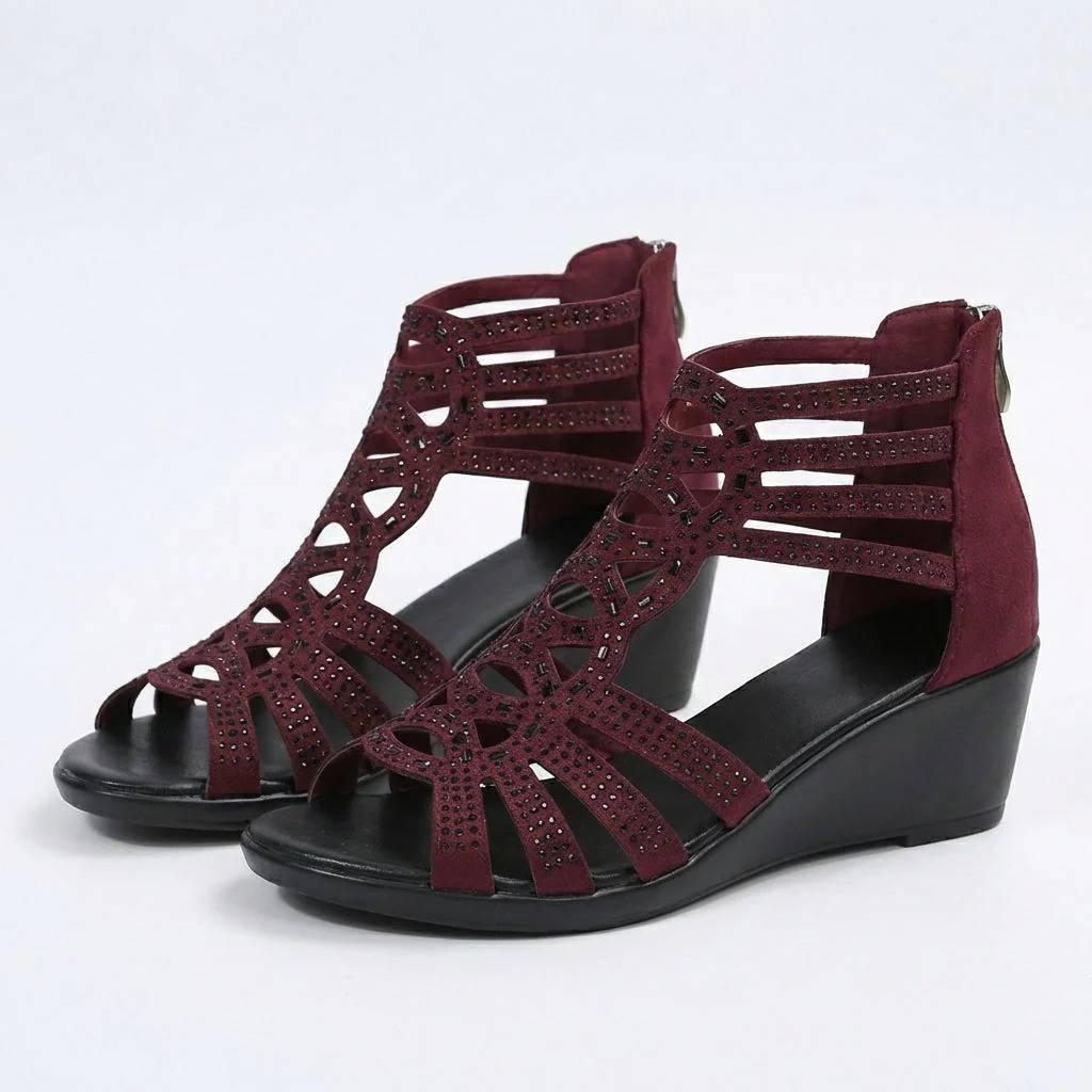 Women's Orthopedic Wedge Sandals, Rhinestone Hollow Out Gladiator Shoes, Casual Open Toe Comfortable Summer Sandals