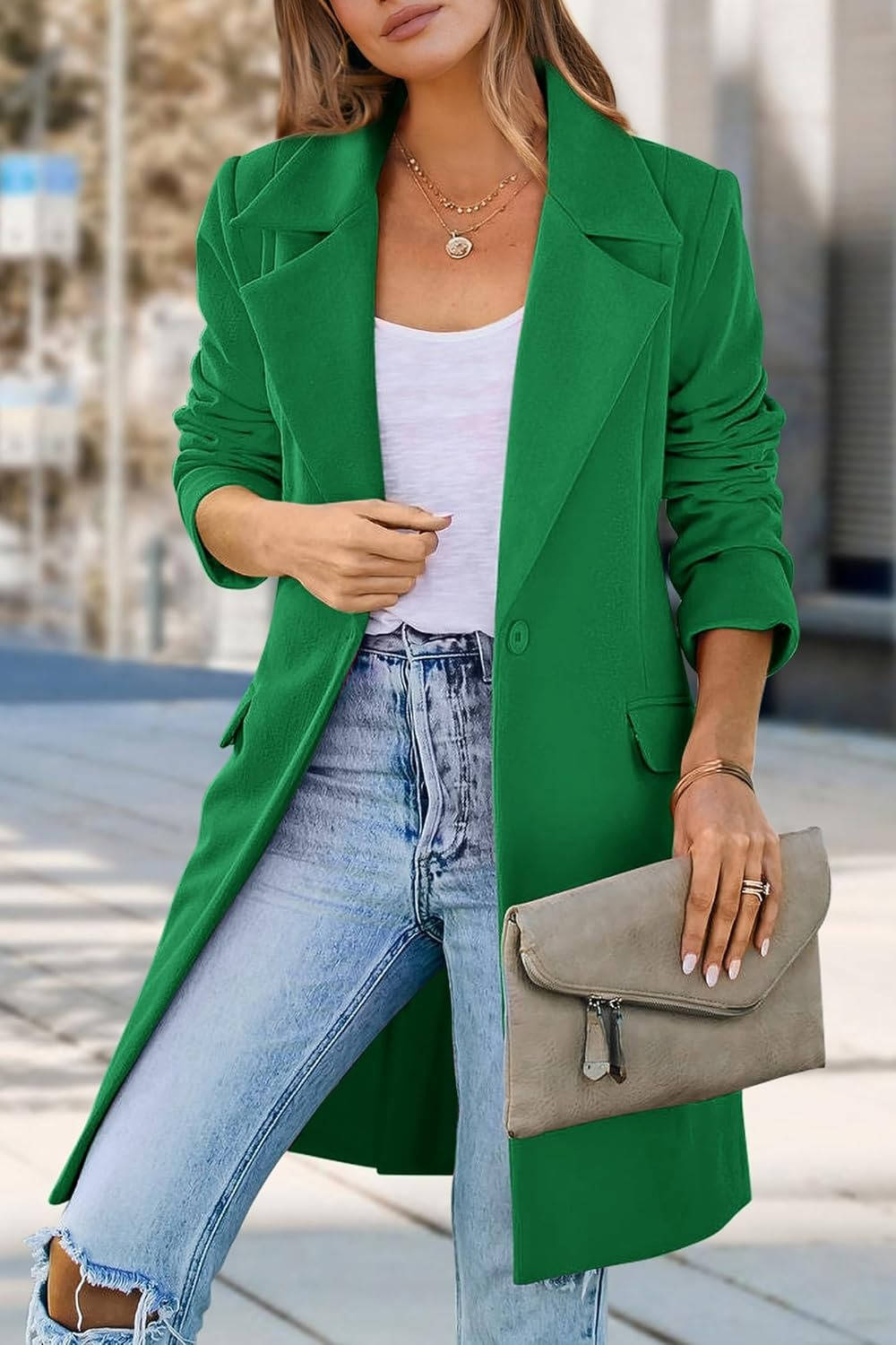 Womens Long Blazer Jacket, Business Casual Workwear